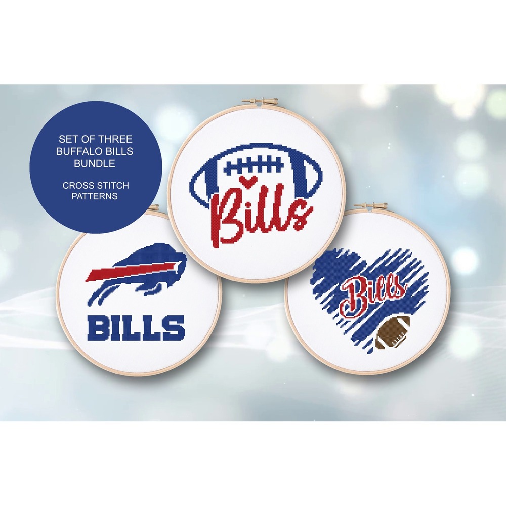 SET of THREE Buffalo Bills Football Counted Cross Stitch Pattern‎ Leaflet Chart